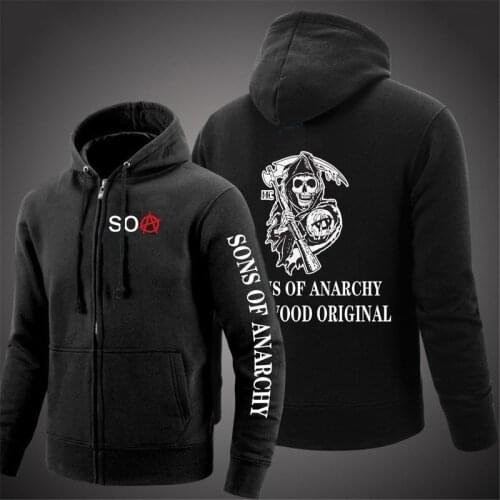 2021NEW Mens Cotton SOA Tops Sons of Anarchy Zipper jackets SAMCRO Unisex Hip Hop Sweatshirts Sport High street Hoodies