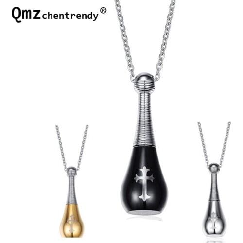 Openable Stainless Steel Cremation Perfume Bottle Cross Ashes Urn Pendants Necklace For Lovers Couples Memorial Keepsake Jewelry