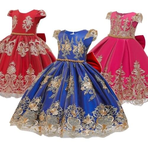 Princess Bow Girl Dress For Kids Tutu Wedding Birthday Party Dresses Childrens Christmas Costume Girls Formal Evening Ball Gown