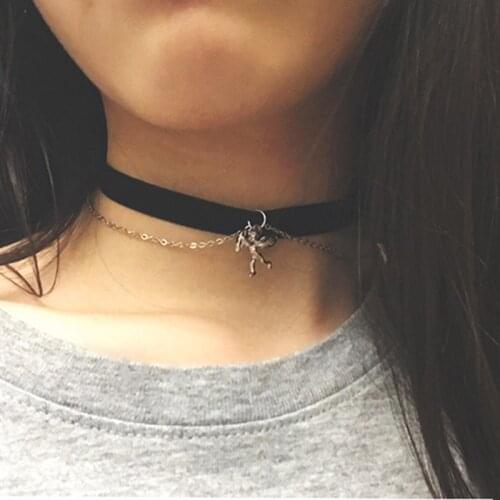 Angel Cupid Pendant Retro Black Velvet Chain Choker Necklace for Women Alloy Peach Heart Pendant Clavicle Chain Girl Collar