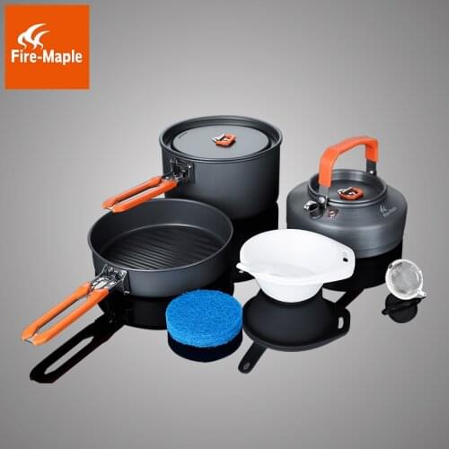 Fire Maple Outdoor Camping Cookware Set Backpacking Picnic 1 Pot 1 Frypan 1 Kettle Compact Folding Brand Cooking Set Feast 2