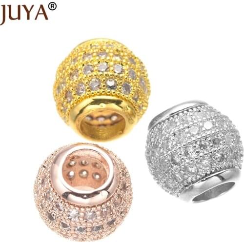 Supplies For Jewelry Wholesale Micro Pave CZ Rhinestone Beads DIY Fashion Bracelet Necklace Accessories High Quality Copper Bead