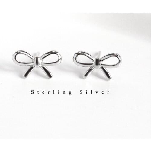 Simple Fashion Bowknot Stud Earrings For Women Minimalist Jewelry Vintage Bridal 925 Sterling Silver Earrings Female Dainty Gift