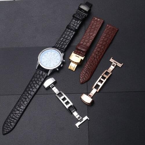 Crocodile Leather Watchband With Stainless Steel Butterfly Buckle For Longines Garland Tissot Jaeger LeCoultre Series Strap