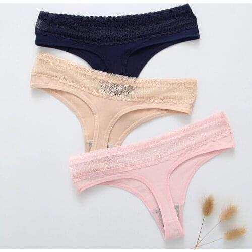 3Pcs Sexy Womens Lace Thong G-String Underwear Women Lingerie Seamless Panty Women Intimates Hollow Out Briefs Femme Panties