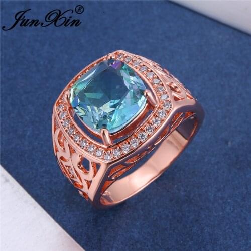 Vintage Female Male Rainbow Blue Green Zircon Wedding Rings For Women Rose Gold White Gold Luxury Engagement Ring Boho Jewelry