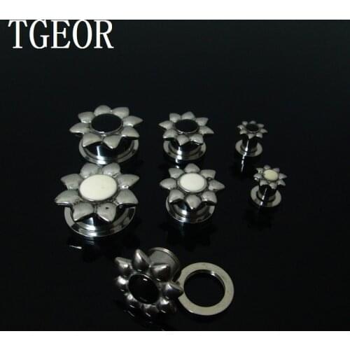 Free body jewelry 1pcs flower drop oil ear tunnels surgical Stainless Steel screw on Flesh Tunnel