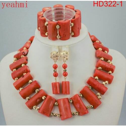 Wonderful Gold Color African Coral Beads Jewelry Set Nigerian Beads Necklace African Costume Jewelry Set HD322-1