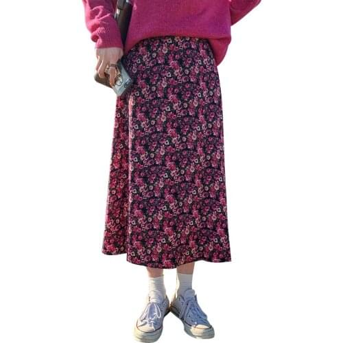 Bohemian Long Skirts Maxi Women 2020 Spring Summer New Purple High Waist Floral Skirt Korean Mid-length A-line Skirt Beach Saia