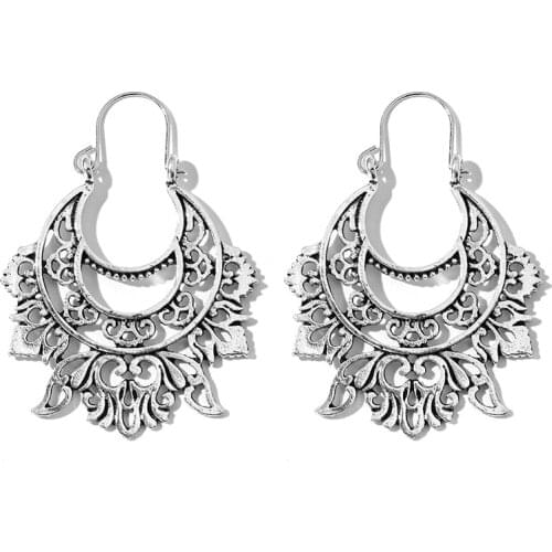 Docona Vintage Carving Hollow Dangle Earrings for Women Gold Silver Color Wing Earrings Female Party Ear Hanging Jewelry 14378