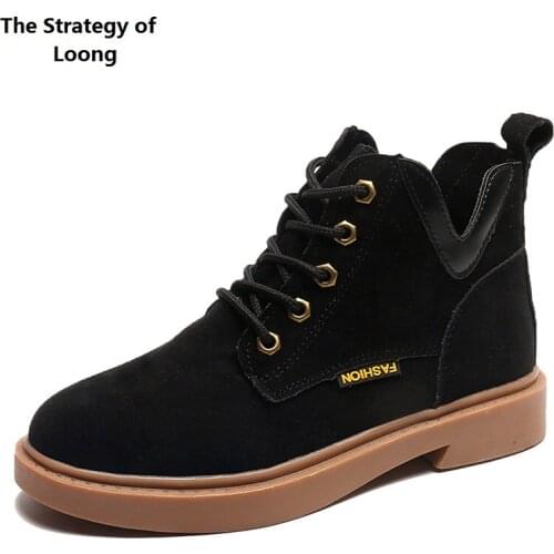 New Spring Autumn British Style Cross Tied Sewing Women Shoes Nubuck Flat Heels Non Slip Rubber Sole Short Boots 20181124