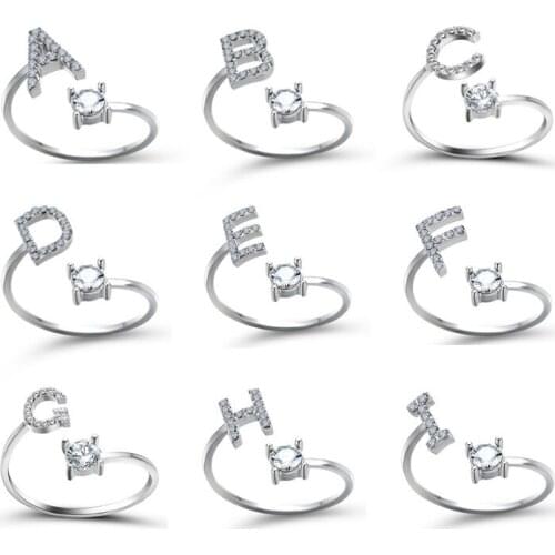 New Design Fashion CZ Adjustable 26 Initial Letter Ring for Women Simple Elegant Jewelry Friendship Gift Wholesale