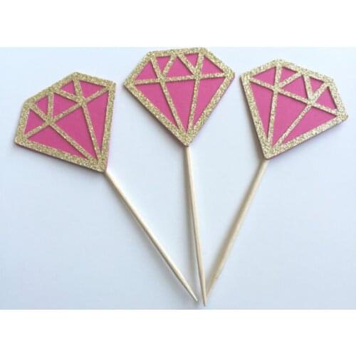 Gold Glitter fushia Cupcake Toppers Birthday wedding bridal shower cake topper food picks Engagement Party Bachelorette Decor