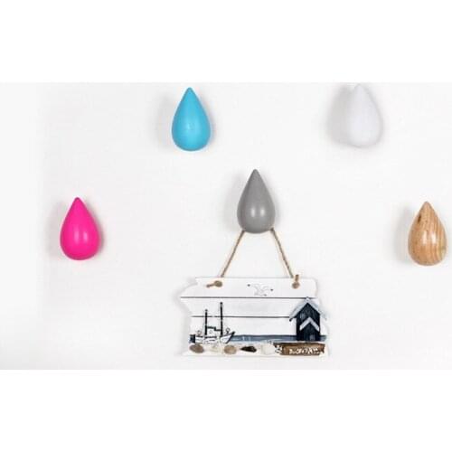 1PC Wooden Wall Hanger Coat Hook Water Drop Shape Coat Racks Decorative Hook Home Decoration MI 011