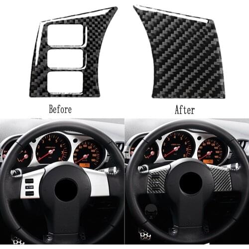 2Pcs Steering Wheel Button Frame Trim Self-adhesive Carbon Fiber Car Interior Sticker Left Right Drive For Nissan 350Z 2003-09