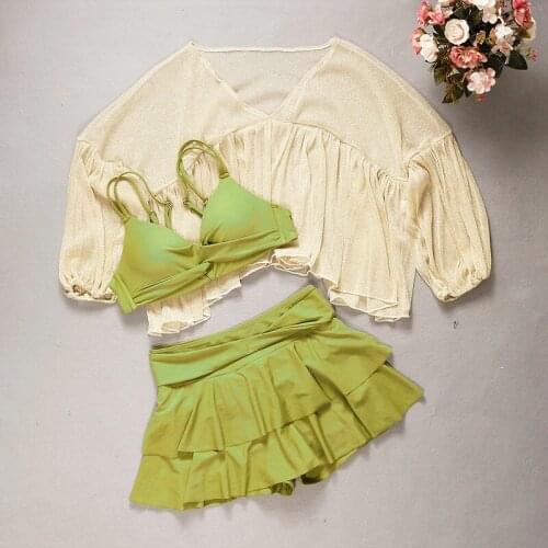 2021 Solid Women Push Up Three Piece Bikini Set Swimwear Padded Bathing Suit Summer Sexy Swimsuit Swimming Beachwear Biquinis