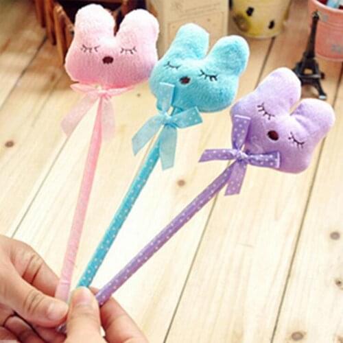 4pcs/lot Kawaii Color Bow Rabbit Plush Design Plush chick Ballpoint Pen 0.5mm Ball Pen Fashion Students' Promotion Gift Prize
