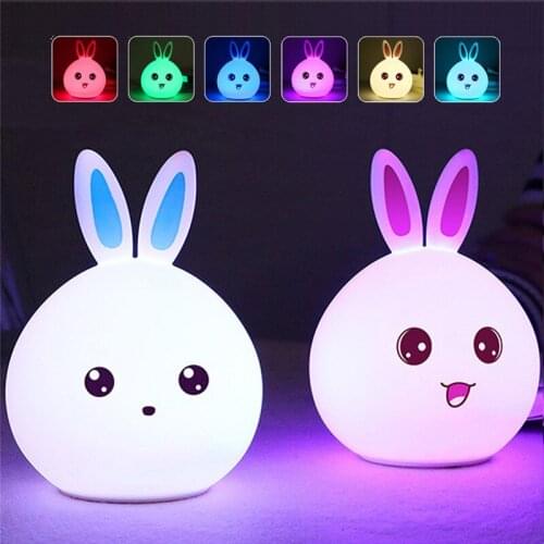 7 Colors Silicone Rabbit Night Light Tap Control Touch Sensor Bedside Lamp Bedroom Decor Atmosphere Lamp For Kids Children Gifts