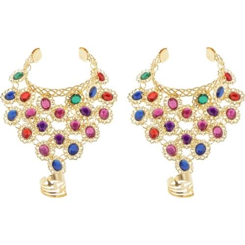 Belly Dance Hand Jewelry Colorful Rhinestone Slave Bracelet Bangle Bracelet Belly Dance