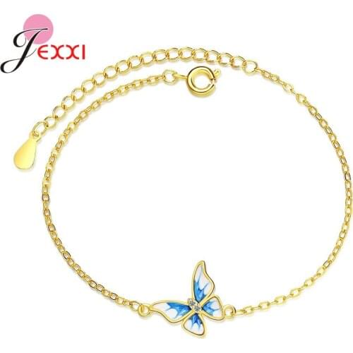 925 Sterling Silver Bracelet Jewelry New Simple Wild Sparkling Cubic Zirconia Butterfly Bracelet For Women Girl Birthday Gifts