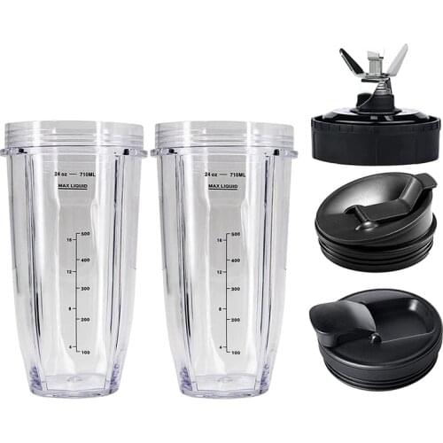24Oz Cups Compatible for Nutri Ninja Auto IQ Series Blender,Pro Replacement Parts with 2 Type Lids,7Fins Extractor Blade