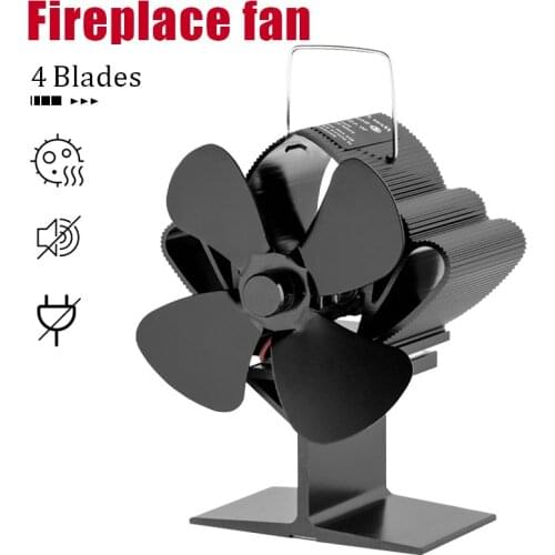 Mini Black Fireplace 4 Blade Heat Powered Stove Fan Log Wood Burner Environmentally Silent Fan Home Efficient Heat Distribution