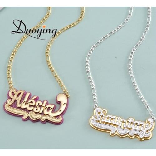 Duoying Custom Name Necklace Double Nameplate Acrylic Pendant Necklace Customized Name Double Colors For Gift Jewelry