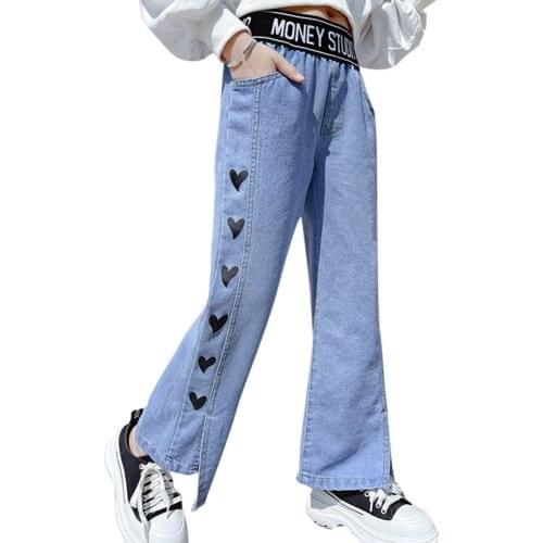 Girls Jeans Heart Pattern Girls Jeans Casual Style Trousers For Children Spring Autumn Childrens Jeans Clothes 6 8 10 12 14