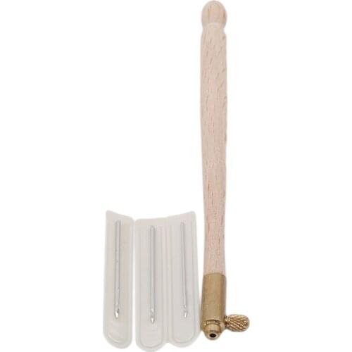 Hot Sale Wooden Handle Tambour Metal Crochet Hook with 3 Needles mbroidery Tools Sequins Bead Needle Set Tool Kit