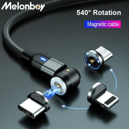Melonboy 540 Rotation Magnetic Charging Cable Micro USB Type C Cable Phone Charger for iPhone Xiaomi Android Mobile Phone Wire