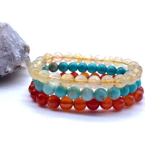 Fashion Stone Beads Bracelet Sets 8 mm Beaded Men Women Elastic Bangle Citrines Carnelian Turquoises Drop Shipping