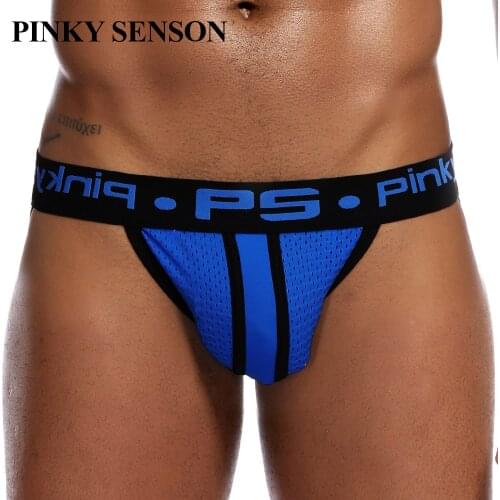 PINKY SENSON Brand Mens Underwear Jockstraps Sexy Mesh Breathable G-Strings & Thongs ice silk Gay Underwear sissy panties