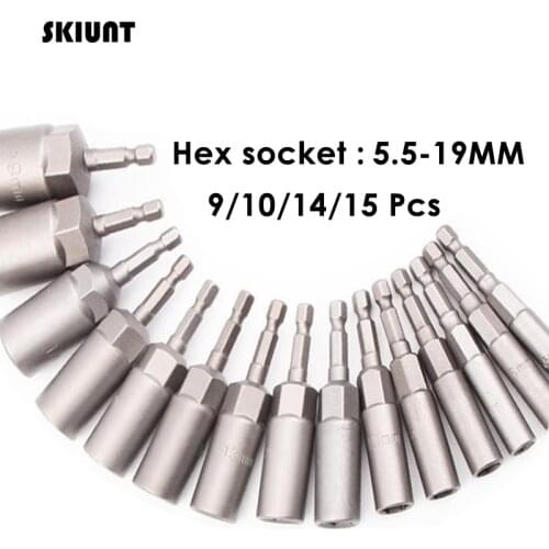 SKIUNT 9/10/14/15Pcs Socket Set 5.5-19MM Hexagon Nut Electric Drill Bit Socket Wrench Set For Electric Screw Driver Repair Tools