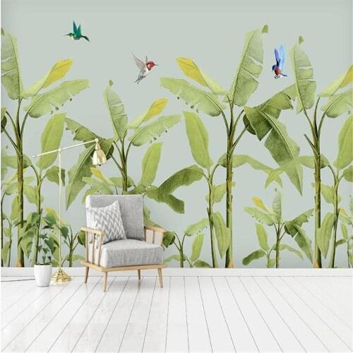 Milofi custom large wallpaper mural 3D Nordic small fresh plant seaside banana tree flamingo background wall