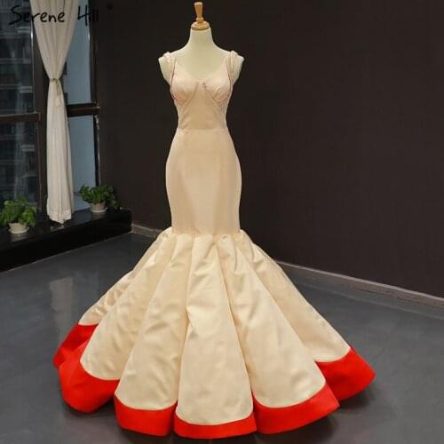 Latest Design V-Neck Satin Mermaid Wedding Dresses 2020 Champagne Red Simple Sleeveless Bridal Gowns 66788 Custom Made