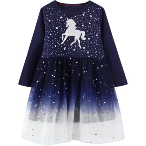 Jumping Meters Princess Girls Dress Cotton Unicorn Applique Tunic Autumn Baby Girl Clothes Kids Party Dresses for Girl Costume