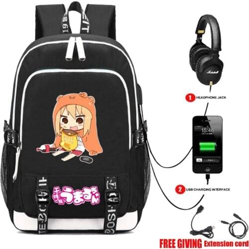 USB Charging Headphone jack Teenagers unisex Casual travel bag student book Laptop bag anime Himouto! Umaru-chan backpack