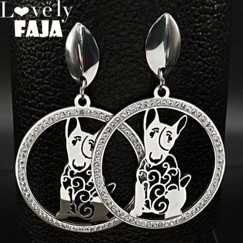 Big Crystal Stainless Steel Bulldog Stud Earrings Women Silver Color Earrings Jewelry aretes de acero inoxidable para mujer