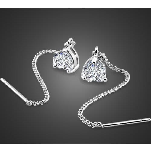 New 100% 925 sterling silver Long Drop Rhinestone Tassel Dangle Earrings Women Wedding Drop Earing Fashion Sparkling Jewelry