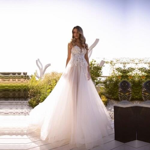 Chic Sexy O Neckline A-line Wedding Dresses Bridal Dress Backless vestido de noiva renda Sleeveless Bridal Gowns 2021