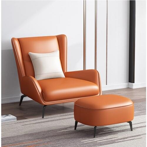Light Luxury Modern Simple Home A3 Carbon Steel Recliner Leather Chair High Resilience Sponge Leisure Aceent Chair With Ottoman
