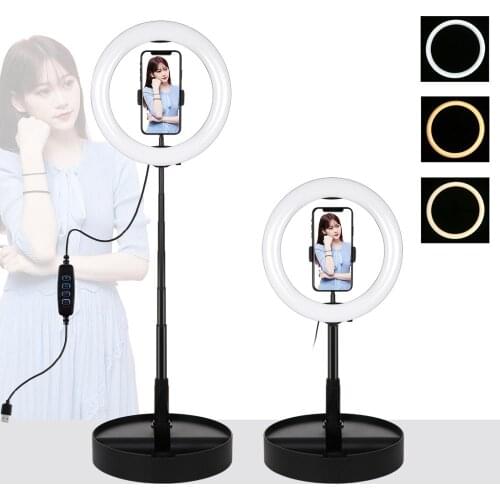 PULUZ 10 Inch 26cm USB 3 Mode LED Selfie Ring light Photography Vlogging Video Light Foldable Stand Tripod & Desktop Holder