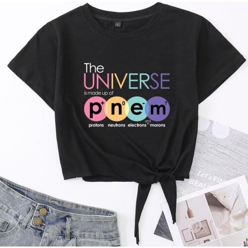 Funny Science Knotted Crop Top Shirt Womens Summer Short Sleeve Cotton T-Shirt Cropped Tops Graphic Tee with Front Tie Knot