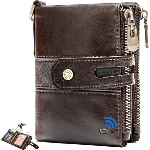 Smart Wallet GPS Record Bluetooth Coin Purse Chain Wallet Genuine Leather Card Holders Men Zipper Wallets Free engraving Gift