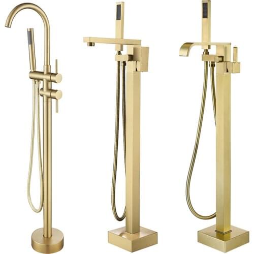 Bathroom Luxury Tub Faucet Floor Mount Bathtub Faucet Hot and Cold Mixer Free Standing Bathtub Mixer Tap Solid Brass Set