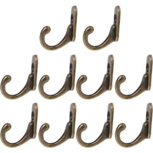 10PCS Vintage Bronze Double Coat Hangers Wall Mounted Entryway Hooks With Screws