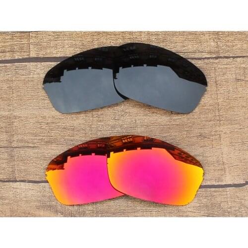 Vonxyz 2 Pairs Stealth Black & Ruby Mirror Polarized Replacement Lenses for-Oakley Half Wire 2.0 Frame