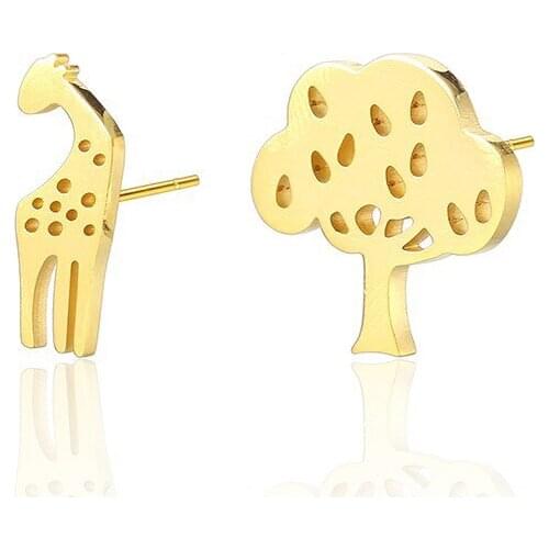 RIR Nature Inspired Tree of Life And Giraffe Earrings In Stainless Steel Cute Animal Minimalist Earring For Women