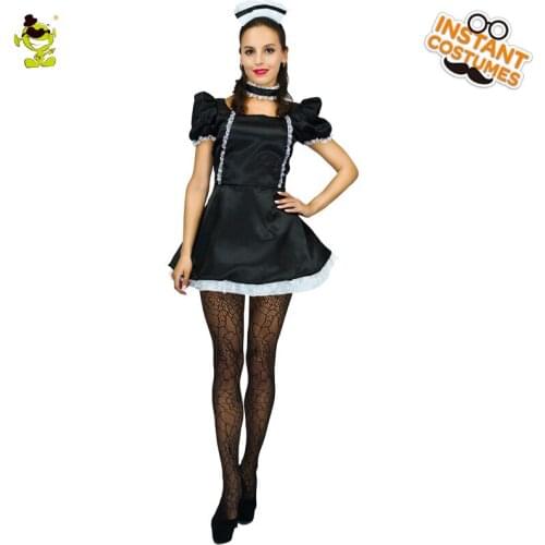 Womens Black Sexy French Maid Dress Costumes Women Carnival Party French Apron Dress Cosplay Party Costume