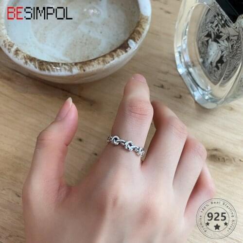 Besimpol 100% Real 925 Sterling Silver Rings Minimalist Style Fashion Intertwined Rattan Rope Rings For Women Hot Fine Jewelry